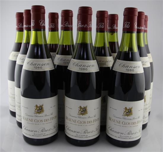 Twelve bottles of Chanson Pere et Fils Beaune Clos de Feves, 1986,